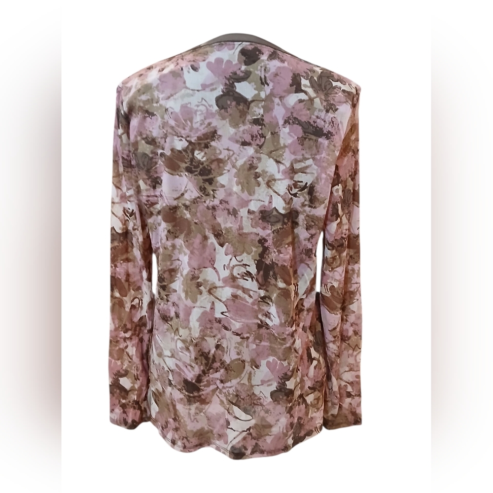 Axcess Pink Brown Layered Babydoll Mesh Floral Blouse Large Fairy Goblincore - Picture 5 of 10